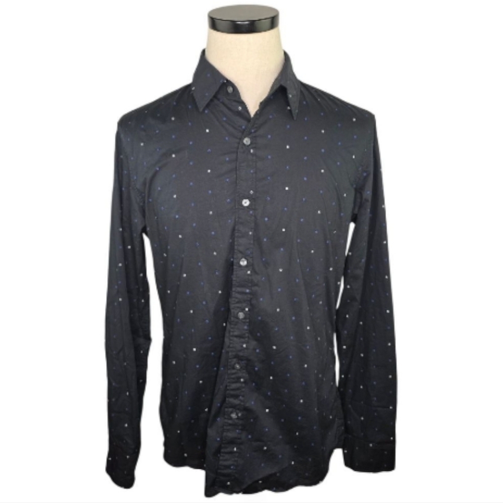 Michael Kors Slim Fit Black Micro Print Button Down Shirt Men’s M Modern Classic
